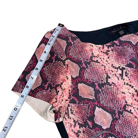 PJK Patterson J. Kincaid Womens Leather Pink Snake Print Mixed Media Blouse - Picture 8 of 10